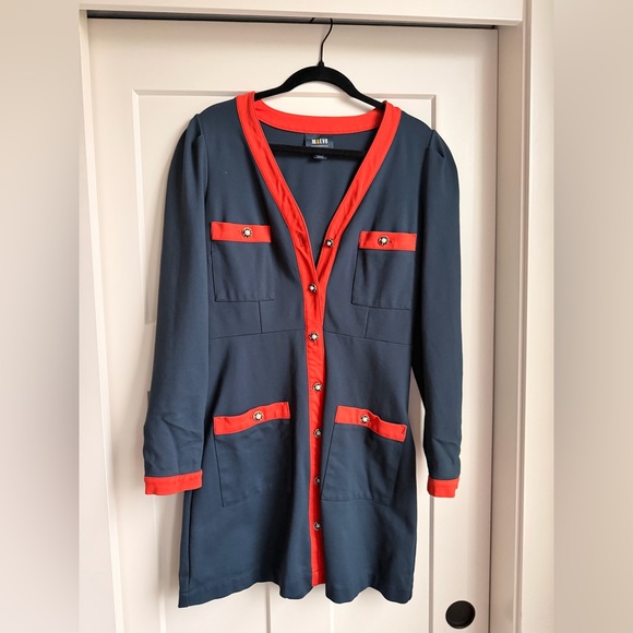 Anthropologie Dresses & Skirts - Anthropologie Navy Blue Long Cardigan with Coral Red Trim
